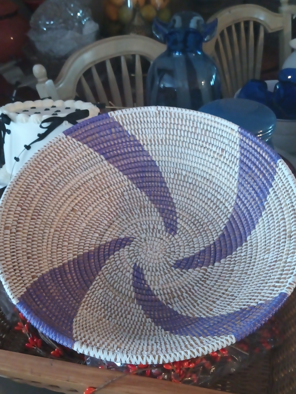 Handwoven Decorative Bowl Basket in Purple and Natural